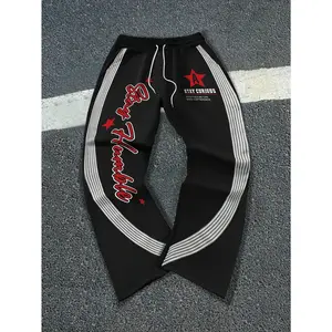 Graphic Print Flared Leg Sweatpants Striped Drawstring Bell Bottom Pants Streetwear Outfits