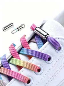 Metal Buckle Lazy Shoelaces for Men and Women, Elastic Flat Laces for Casual Shoes, No-Tie Design for Kids, Trendy Sneakers Accessory
