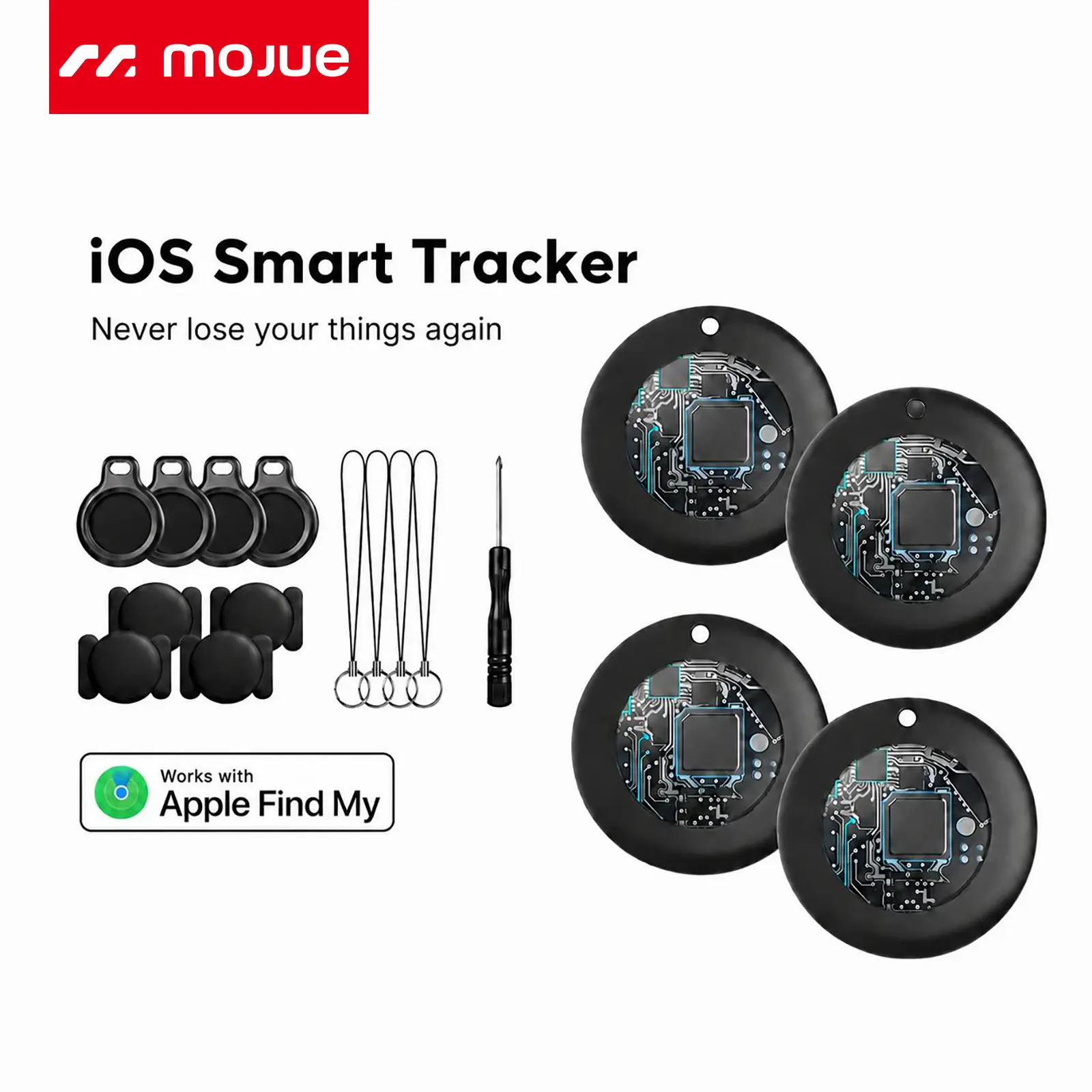 Air Tracker Tags - 4-piece set. Bluetooth tracker. Suitable for Apple Find My, Finder Locator, iPhone for wallet and keys, GPS tracking device, suitable for children, pets and luggage, rechargeable battery available.