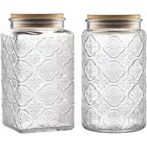 MIUVA Set of 2 Decorative Mason Jars with Airtight Bamboo Lids 34 FL OZ Glass Food Storage Containers for Kitchen Counter Pantry Coffee Tea Candy Sugar Maintain Freshness Thanksgiving tableware Value Pack Valentine's Day gift Christmas Gift
