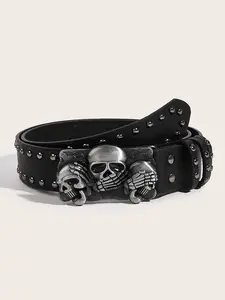 Unisex Skull Alloy Buckle Belt, Studded Belt, Y2K Punk Street Style, Durable Material, Casual Waistband for Jeans and Pants, Perfect for Daily Commute, Halloween, Christmas, Party, Premium Belts