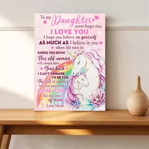 1 Piece Daughter Inspirational Unicorn Canvas Print - Framed Inspirational Quote Wall Art, Whimsical Style, Positive Affirmation, Perfect Bedroom Decoration Gift, Pink Floral and Rainbow Design, High-Quality Wooden Frame, Unicorn Room Decoration