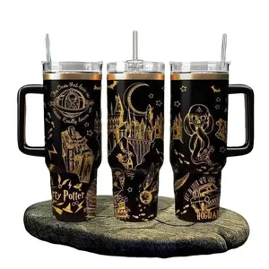H Potter 40oz Tumbler Stainless Steel, With Handle – Magic Wizard Series Design, Perfect Gift for Fans Gift for Christmas