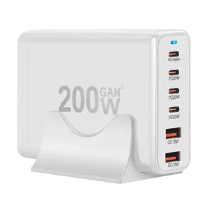 200w Multi-Port Desktop Charging Station, Multi Port Adapter, 4 USB-C Ports & 2 USB-A Ports, Supports Multiple Devices Simultaneous Charging, Phone & Tablet Charger