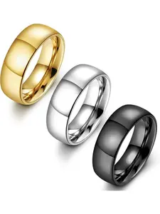 3Pcs Stainless Steel Rings for Men 6MM Wedding Bands for Women Mens 14K Gold Plated Silver Plated Black Stacking Ring Set Domed High Polish Comfort Fit 6-12