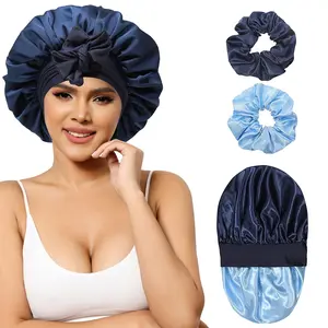 AWAYTR Double Layer Satin Bonnets for Women Reversible Sleep Cap with 2PCS Hair Scrunchies Elastic Tie Band Hair Bonnet Hair Wrap TikTokShopBlackFriday