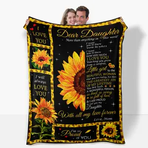 to My Daughter Blanket Throw from Mom Mother, I Love You Sunflower Gifts to Daughters, Great Gift for Birthday Christmas Thanksgiving Graduation Best Idea Presents to Girl Women. (Fleece, 50" x 60")
