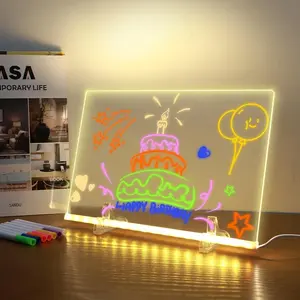 USB LED Memo-Board, Acrylic Luminous Message Board with Stand & Pen, Desktop Note Board for Home Office Dormitory School Decor