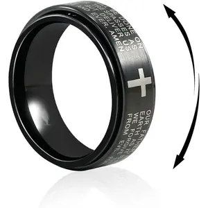 Titanium Tungsten Spinner Wedding Mens Rings Half Size, Nickel Free Fidget Anxiety Ring for Men Women, Basic Plain Brushed/Brick/Cross/Hammered Engagement Promise Ring for Him Comfort fit 4-16