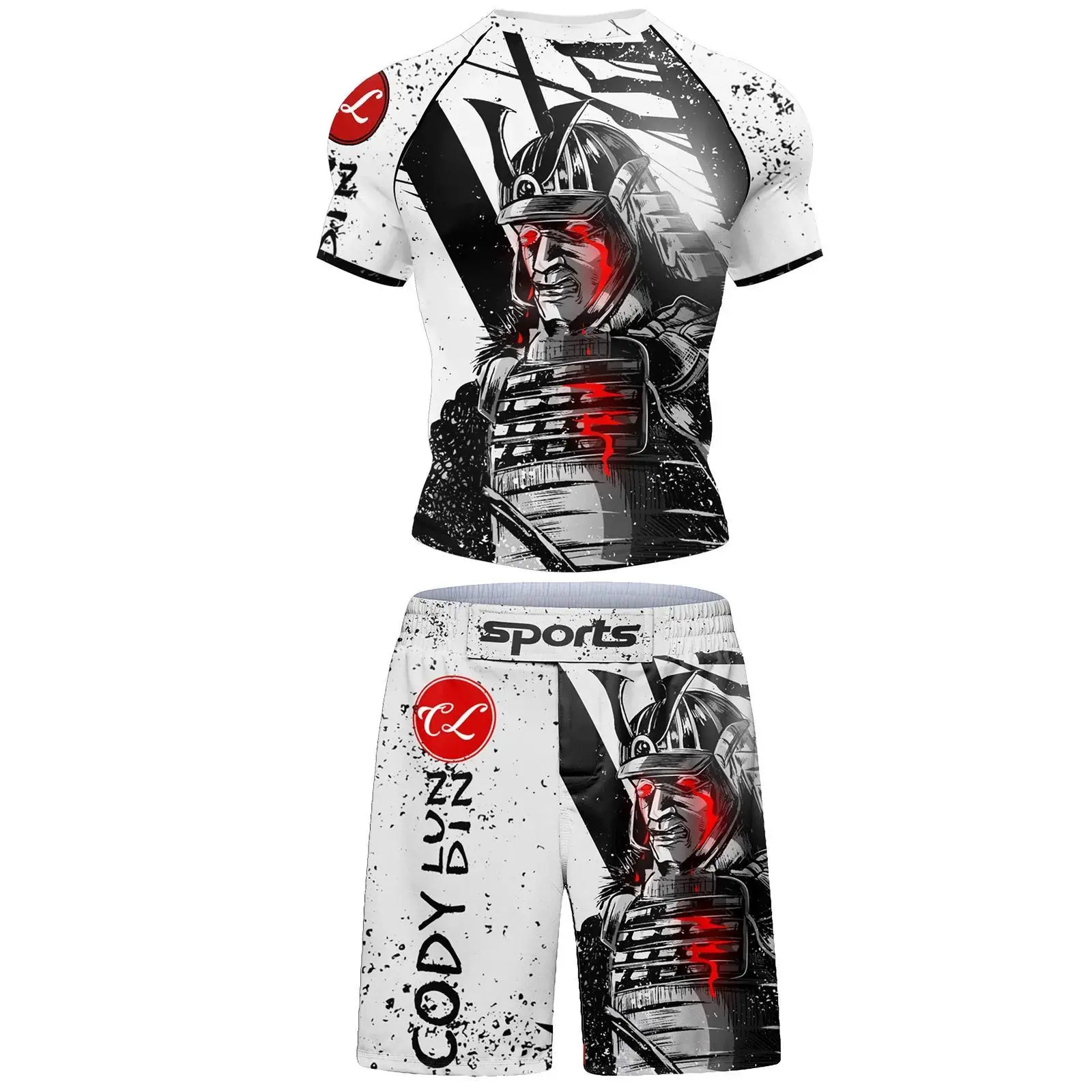 2 PCS Sports Suit Bjj Jiu jitsu gi Rashguard+MMA Shorts Muay Thai Pants Cool Boxing Grappling Wear Gym Fitness Running Clothes