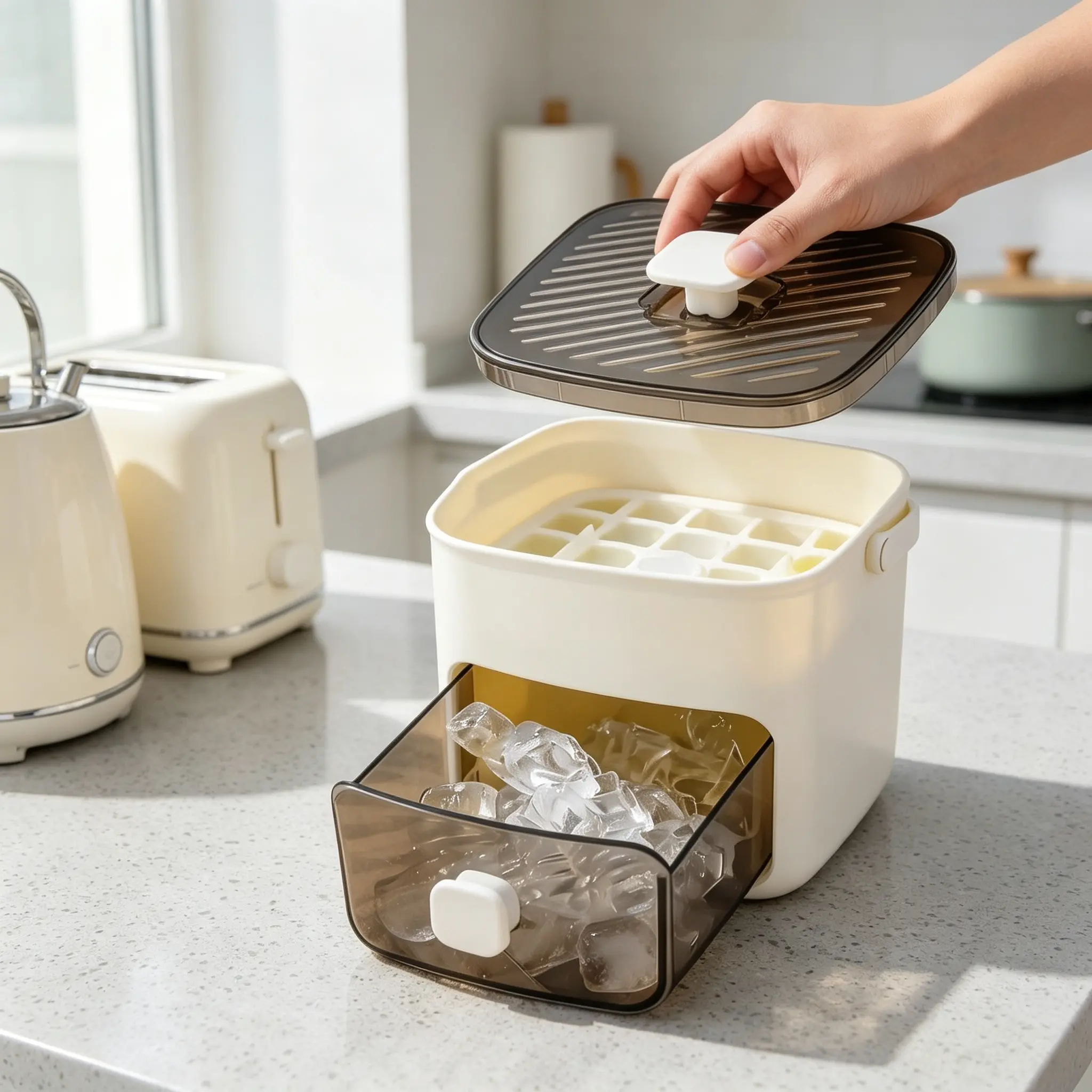 48-Cube Portable Double-Layer Silicone Ice Tray with Easy-Press Lid, Durable Ice Maker Mold for DIY Frozen Food & Summer Drinks, Modern Kitchen Countertop Gadget