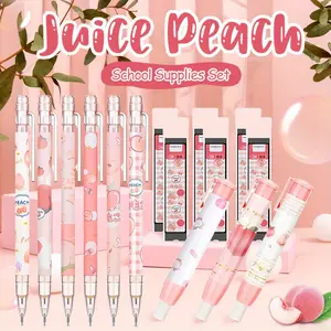 15 Pcs Mechanical Pencil Set Include Peach Mechanical Pencils with Tubes 0.5 mm Pen Refills and Cute Peach Erasers First Day of School Supplies Back to School Gift for Kids Student