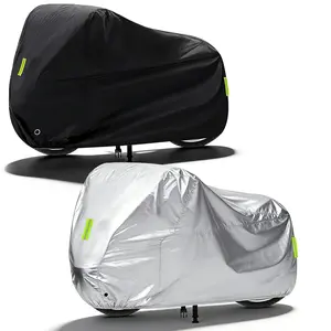 Motorcycle Cover All Season,Universal Weather Quality Waterproof Sun Outdoor Protection Scooter Shelter Tear Proof Night Reflective & Lock-Holes Storage Bag (Silver/Black,4 Size)