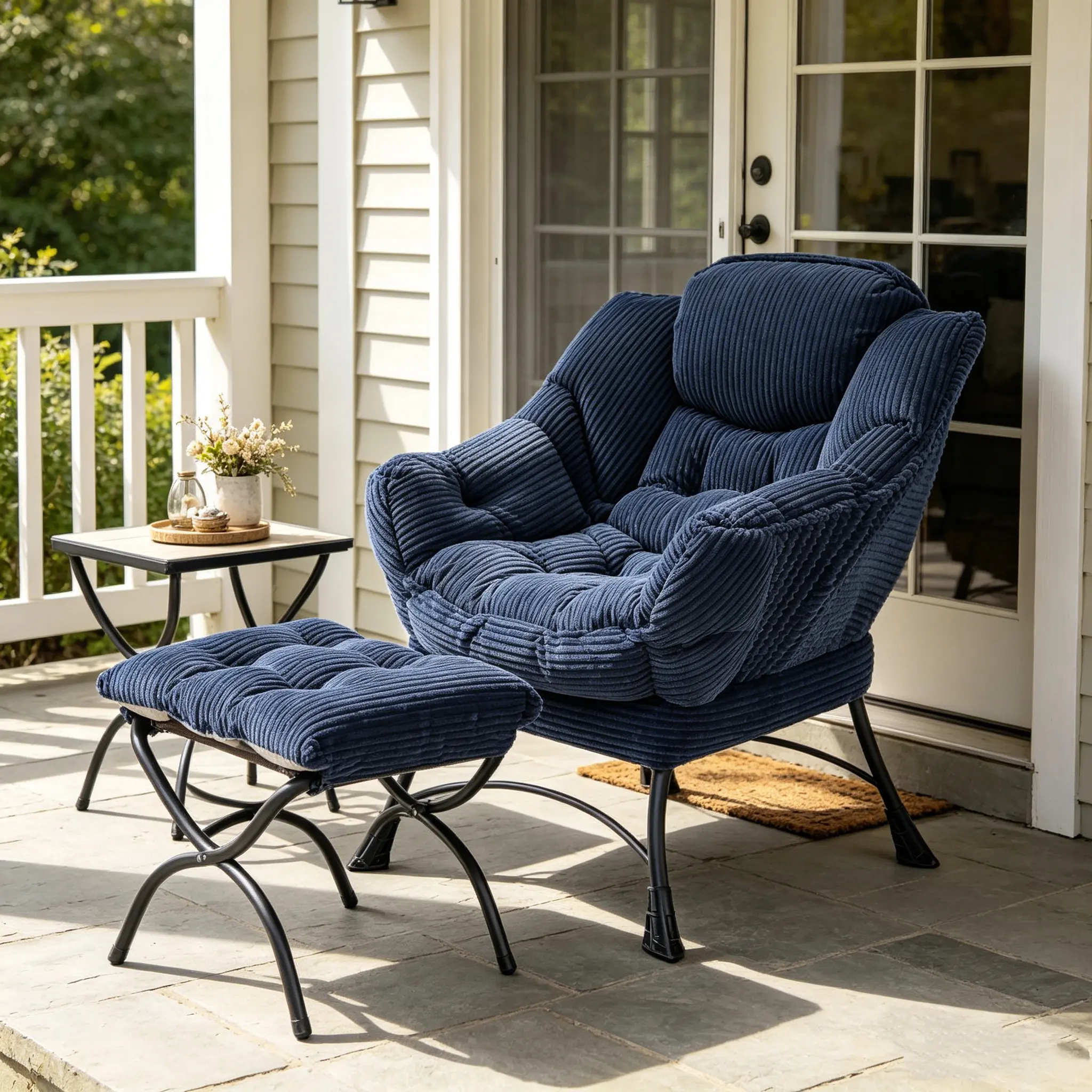 Patio Lazy Chair with Ottoman, Indoor/Outdoor Corduroy Accent Chair with Footrest, Weather-Resistant Comfortable Lounge Chair, Foldable Ottoman, Ergonomic Armchair for Balconies, Porches, Backyards, Gardens, Living Rooms, and Bedrooms