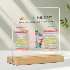 Acrylic Desktop Ornament, 1 Count Colorful Acrylic Desktop Decoration with Wooden Stand, Inspirational Desk Sign for Office & Home