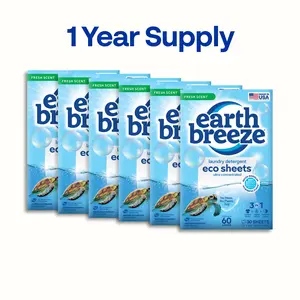 Earth Breeze Laundry Detergent Sheets: Powerful Clean, Safe Ingredients, No Harsh Chemical Residue from Optical Brighteners, Gentle on Skin, 1 Year Supply