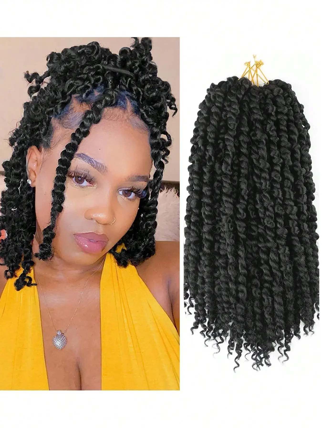 Pre-Twisted Passion Twist Hair 14 Inch, Short Passion Twist Crochet Hair for Women 4PCS/Packs Black Color Pre-Looped Passion Twists Braiding Synthetic Hair Extensions (14inch,1B) Synthetic Hair Pieces