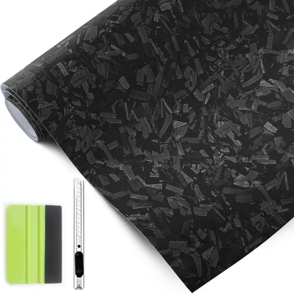 Forged Carbon Fiber Vinyl Wraps Matte Car Wrap Vinyl Rolls for DIY Use Self Adhesive Stickers with Air Release Technology for Auto Interior and Exterior Black Forged Carbon 1ft x 5ft, Decal For Cars, Vinyl Decals