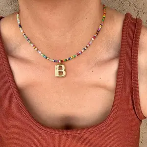 VRIUA Colorful Initial Necklace for Women Bubble Letter Necklace Dainty Cute Beach Boho Necklace Trendy Jewelry Choker  Handmade Fashion Accessory