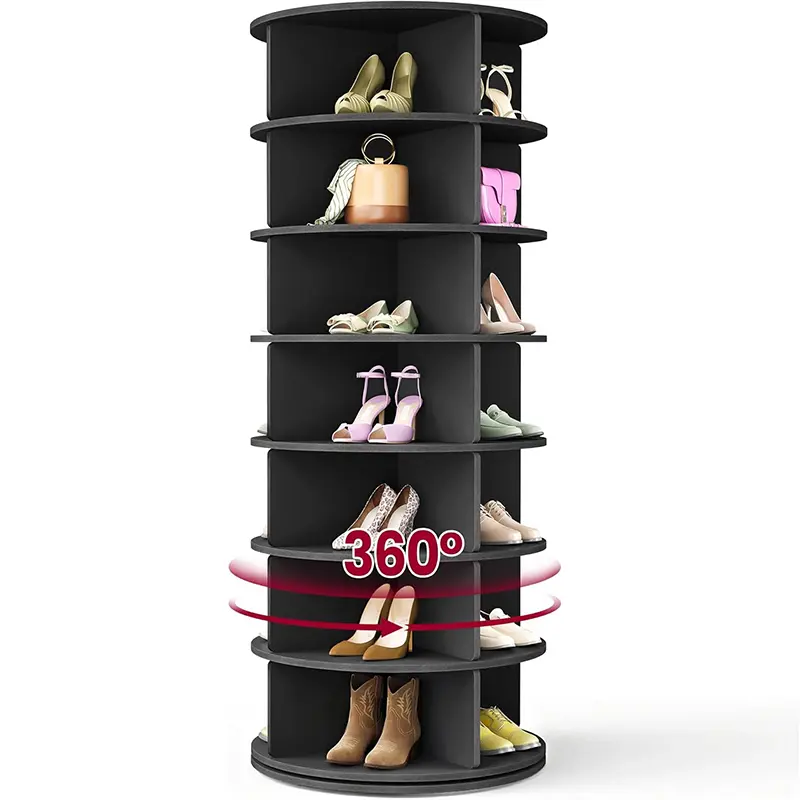 KATHY HOME 360° Rotating 7-Tier Wooden Shoe Organizer - Floor-Standing Shelves, Hands-Free Spinning, Durable Wood, Holds 24-28 Pairs, Shoe Storage Entryway, Small Room Organization Products, Home Organization Storage Solution, Room Storage