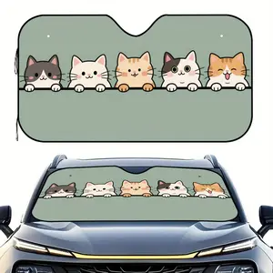 Five cute kittens peeking 1pc Foldable Sun Shade Cover 1pc Car Windshield Sun Visor Sun Shades for Car Windows for Front Window UV Protection & Interior Cooling Sunshade