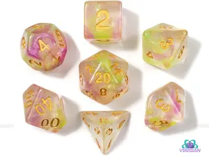 Bio-luminescence | Pink & Green Transparent Iridescent Acrylic Dice Set (7) | Dungeons and Dragons (DnD)