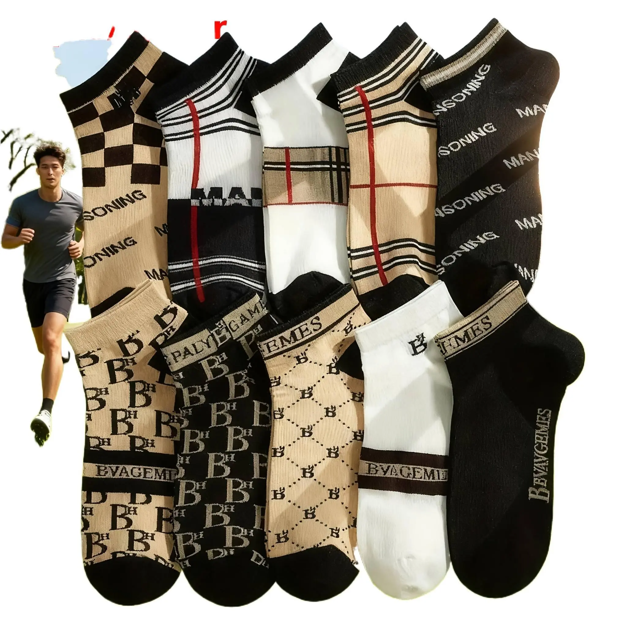 10pcs 5pairs Men Breathable Cotton Socks Summer Thin Mesh Socks Casual Comfortable Soft Socks for Daily Wear Business Office Footwear Accessories