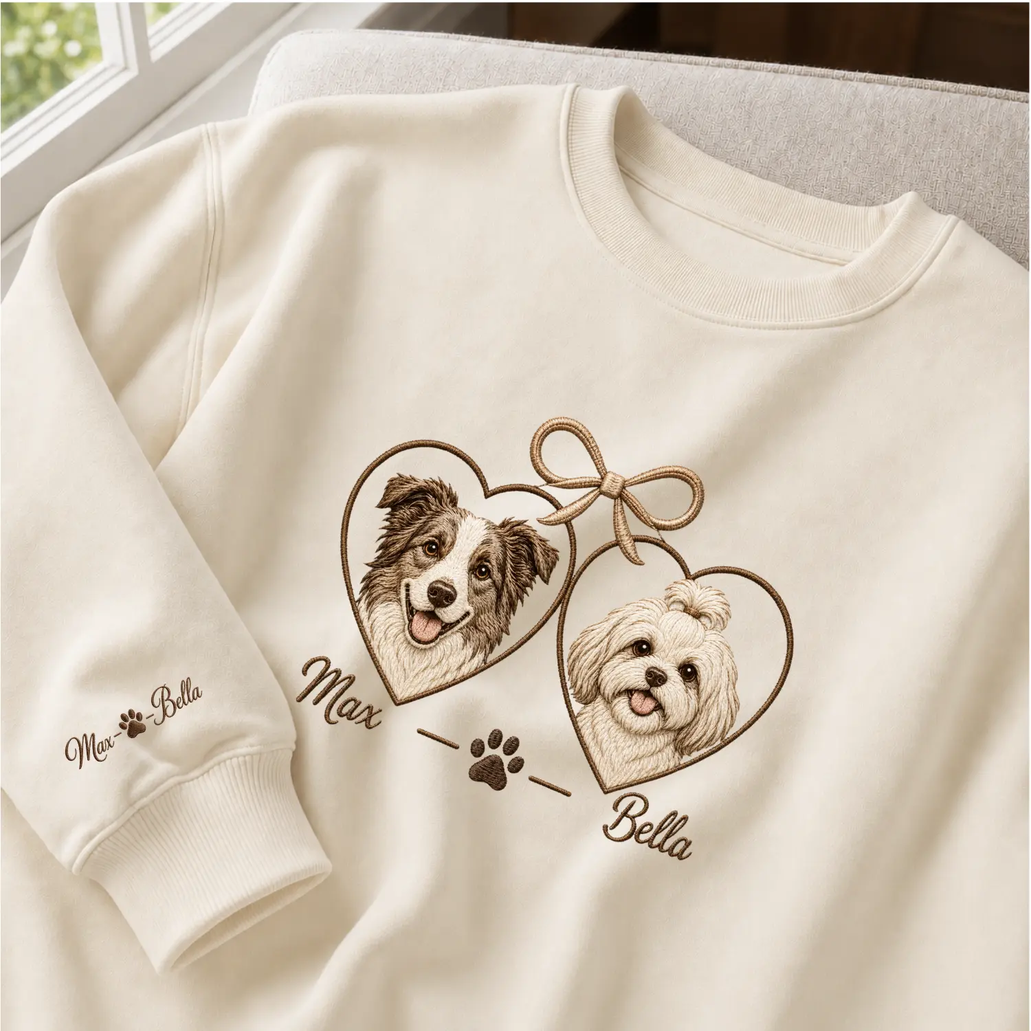 Custom Pet Portrait Embroidered Sweatshirt | Personalized Heart Locket Dog & Cat Sweatshirt | Dog Mom Gift | Pet Memorial Crewneck