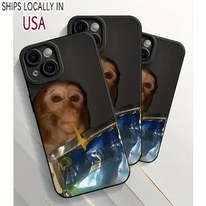 [Sipping Caprisun Phone Case Fun] Monkey Sipping Caprisun Phone Case, Summer Anti-fall & Shockproof Phone Protector Cover, Full Edge Protection Suitable For Iphone 15/14/13/12/11 Pro Max Phone Case