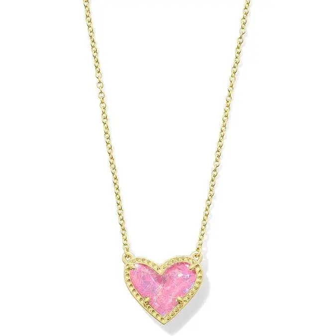 Kendra Scott Ari Heart Gold Pendant Necklace in Pink Iridescent 9608881668, Heart Shaped Necklace, Fashion Pendants