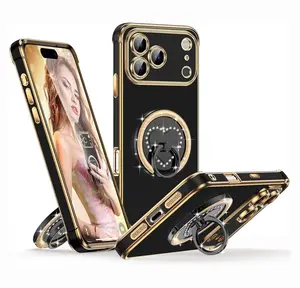 XYZ for iPhone 16 17 Pro Max Case with Stand, for Galaxy S23 24 25 Ultra Rotatable Ring Holder & Makeup Mirror, Women Girls Glitter Sparkle Heart Design Protective Cover Christmas Gifts