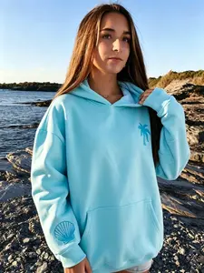 Coastal Style Palm Tree Embroidery Hooded Sweatshirt — suitable for all seasons, an ideal choice for summer outfits. Coastal Style and Tropical Streetwear #CoastalStyleHoodie #AestheticHoodie #UrbanFashion