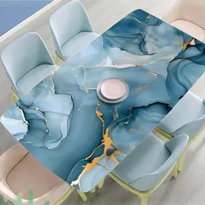 Blue Marble Kitchen Stove Oil Proof Wall Decal, Self Adhesive Waterproof PVC Peel & Stick Backsplash Decor, Fireproof Moisture-Proof, Marble Backsplash Wallpaper