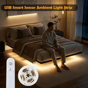 Human Motion Sensor LED Strip Light, Dual Power Options, Warm & White, Self-Adhesive, Ideal for Closet, Stairs, Cabinets, Hallway, Bedroom Decor(Product does not include AAA batteries)