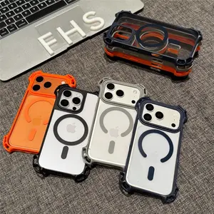 Black soft shell acrylic transparent shockproof magnetic phone case, compatible with iPhone 17 Air,/17-12 promax drone-style anti-fall corner protection magnetic case, military-grade heavy-duty shockproof and anti-drop protective cover bratz girls