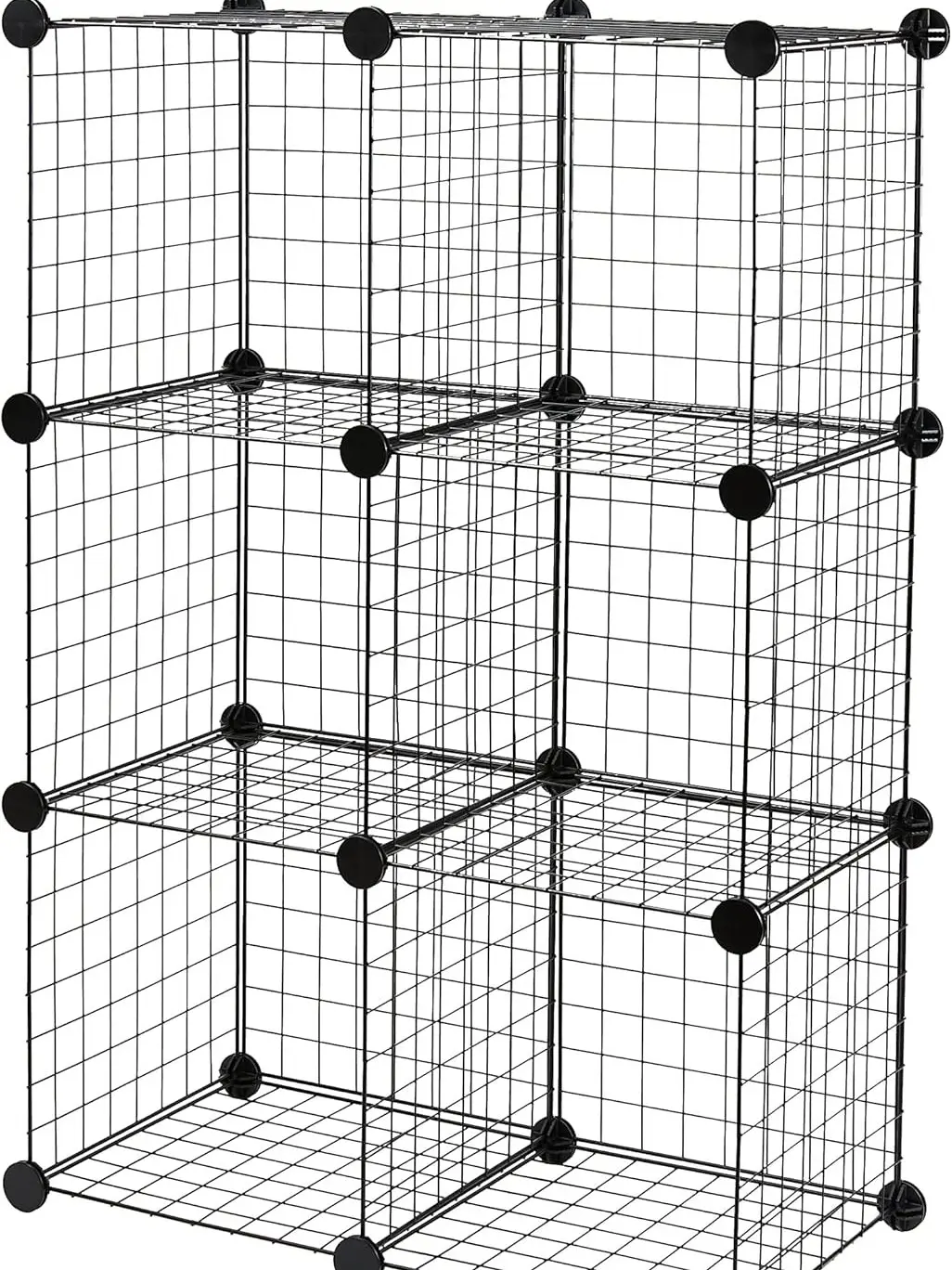 Amazon Basics 6-Cube Wire Grid Stackable Storage Organizer, Metal Shelving Unit, No-Tool Assembly, 26"W x 38"H x 12.6"D, Black