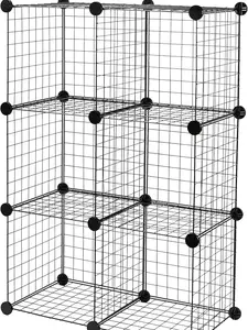 Amazon Basics 6-Cube Wire Grid Stackable Storage Organizer, Metal Shelving Unit, No-Tool Assembly, 26"W x 38"H x 12.6"D, Black