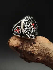 Vintage Stainless Steel Men's Ring, Non Tarnish Jewelry, Fashion Rings, Templar Knights Cross Shield Street Fashion Finger Loop Gift, Party Style, All Seasons