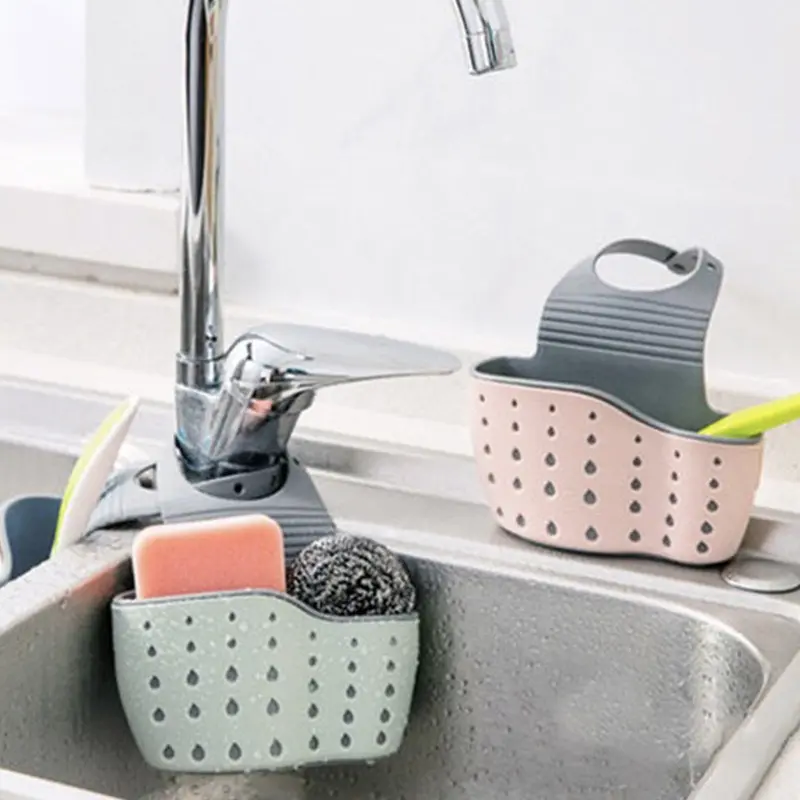 1pc Sink drain hanging bag, kitchen storage shelf, faucet sponge, double-layer drain hanging basket, Hangable, Double Tiers