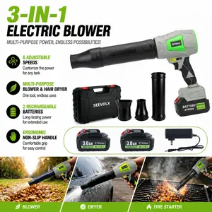 【Father's Day Gift】SEEVOLX 6-Speed 21V Dual-Battery Cordless Blower with Long Runtime, 3 Air Hoses, Toolbox & Adapter - Multi-Purpose for Home, Garden, Car Cleaning - Ideal Gift for Dads