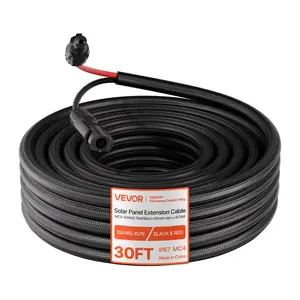 【fathersdaygift】VEVOR 30FT Solar Panel Extension Cable, 10 AWG, Solar Panel Wire with Flame Retardant Protective Sleeving, Female and Male Connectors, IP67 Waterproof PV Wire, for Outdoor Automotive RV, Black & Red