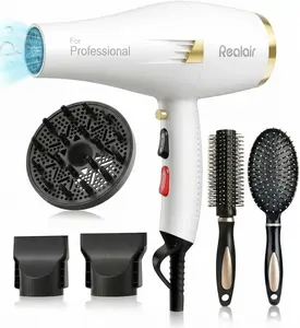Realair Salon Hair Dryer, Professional Blow Dryer AC Motor Fast Drying with 2 Speed, 3 Heat Setting, Cool Button, with Diffuser, Nozzle, Concentrator Comb for Curly & Straight Hair