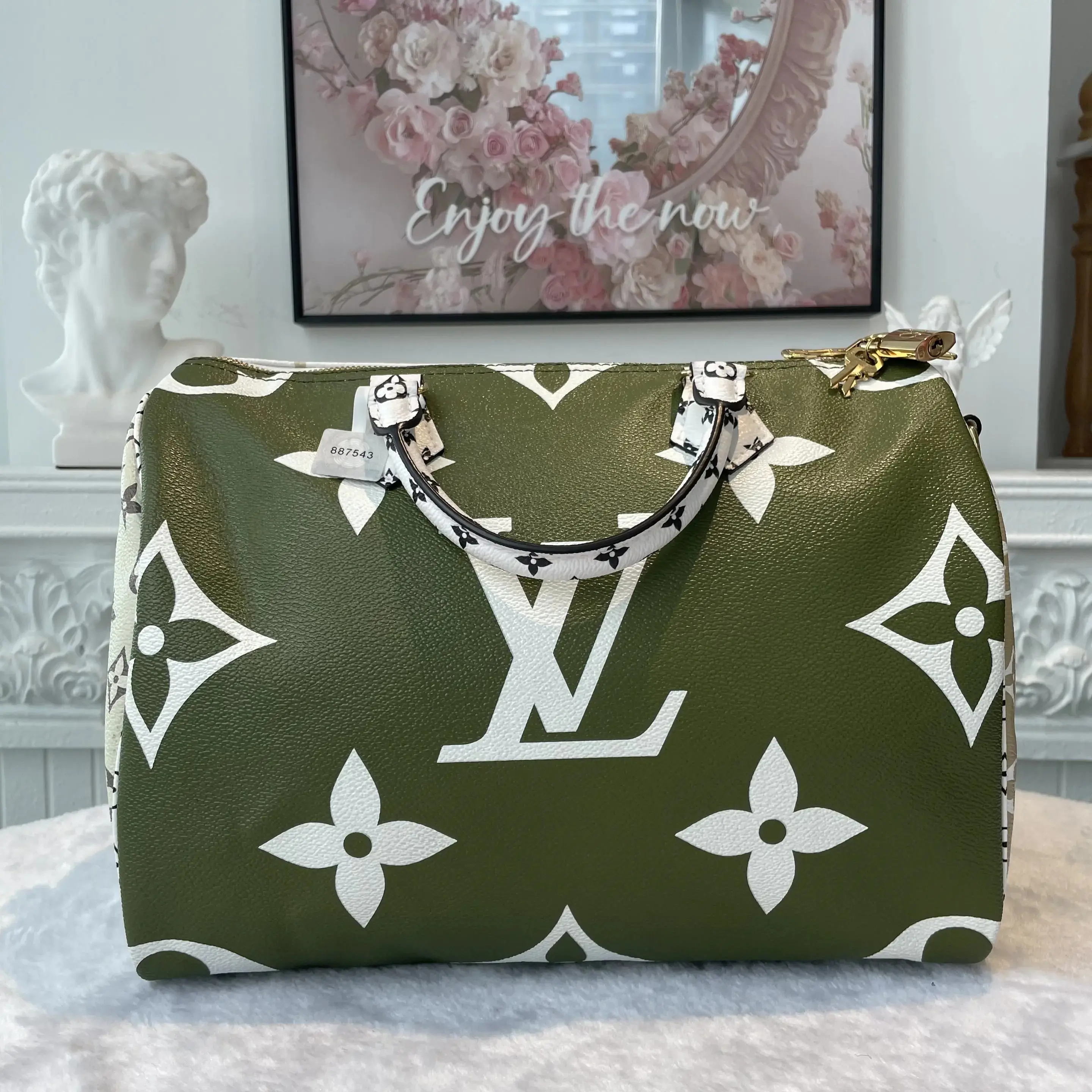 Pre-owned Louis Vuitton Canvas Shoulder Bags BJ11099050116 Monogram Speedy 30 Avocado Green&White Shoulder Bag
