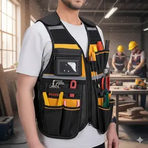 Durable Rip-Resistant Multi-Pocket Tool Vest with Reflective Safety Strips. Breathable Waterproof Work Gear for Mechanics, Carpenters, Electricians, Construction, Gardening & Outdoor Jobs. Heavy-Duty Portable Tool Organizer Vest.