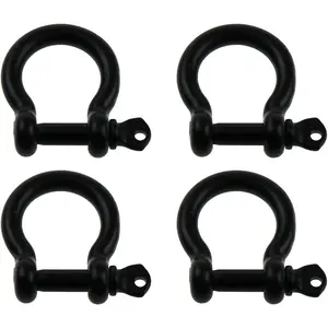 4pcs Black 304 Stainless Steel Bow Anchor Shackle Outdoor Anchor Camp Buckle Accessory Bow Shape Load Clamp with Screw Pin