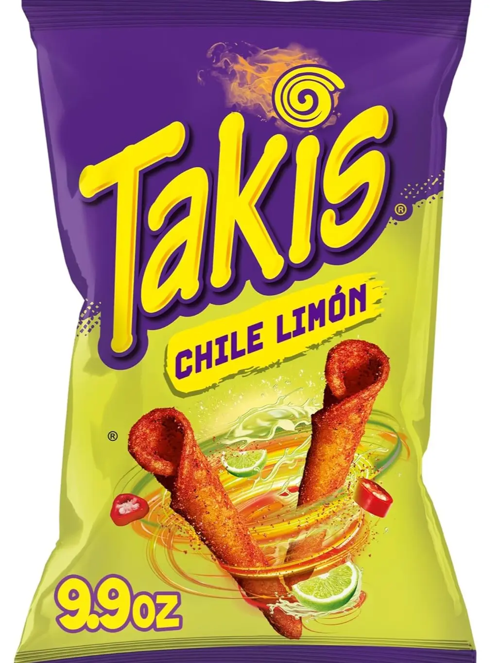 Takis Chile Limón Rolled Tortilla Chips Sharing Size 9.9 oz, Chili & Lime Flavored Corn Snacks, Mild Spicy Crunchy Chips, Party Snack Bag