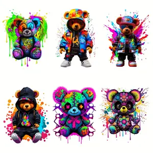 6 Pack Bear Pattern Heat Transfer Vinyl HTV Stickers Colorful Durable DIY Decals for T Shirts Bags Hats Easy Iron on Application No Electricity Creative Gift Idea Art Bear Design Casual Trendy Style