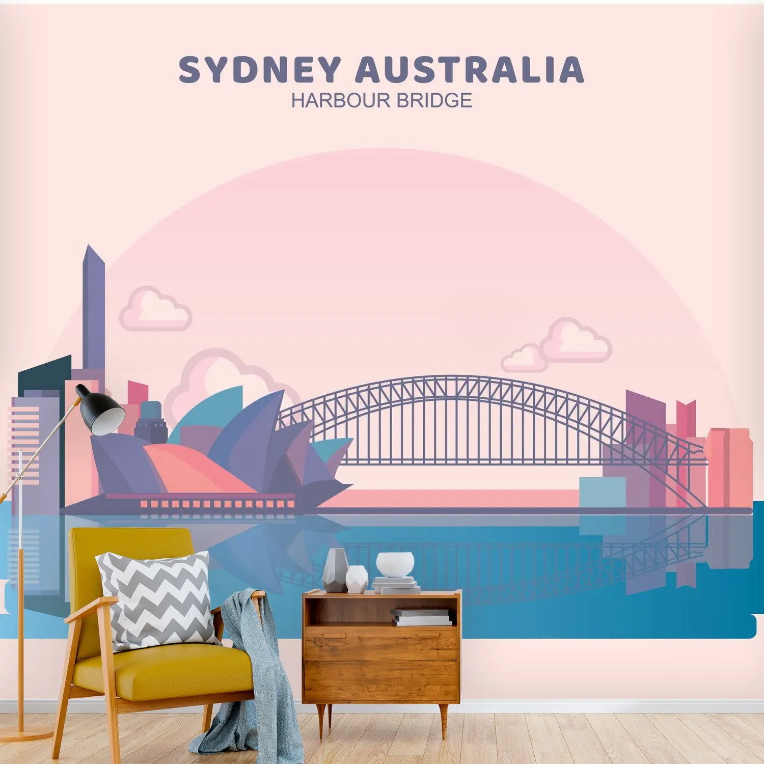 Sydney Dreamscape: Custom Peel and Stick Wallpaper in Pastel Hues - Unique Wall Decor for a Stylish Home and Office