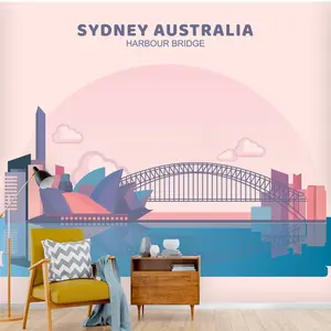 Sydney Dreamscape: Custom Peel and Stick Wallpaper in Pastel Hues - Unique Wall Decor for a Stylish Home and Office