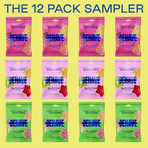 Low-Sugar Candy Gummy Variety Sampler (12 bags) - Sweet & Sour Fruit Flavors - Low Net Carb, Low Calorie, High Fiber - Keto & Diabetic Friendly - Natural Flavoring